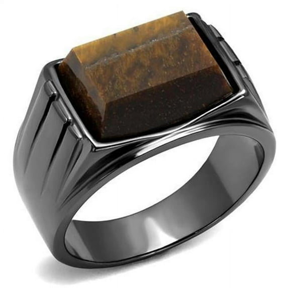 Men IP Light Black Stainless Steel Ring with Synthetic in Topaz - Size 13