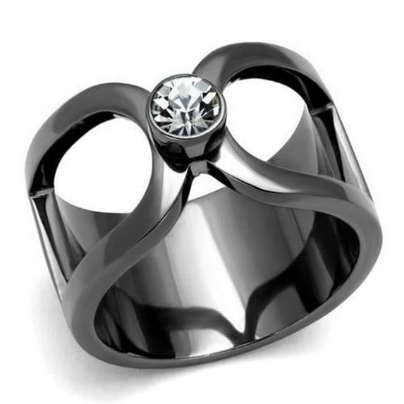 Men IP Light Black Stainless Steel Ring with Top Grade Crystal in Clear - Size 13