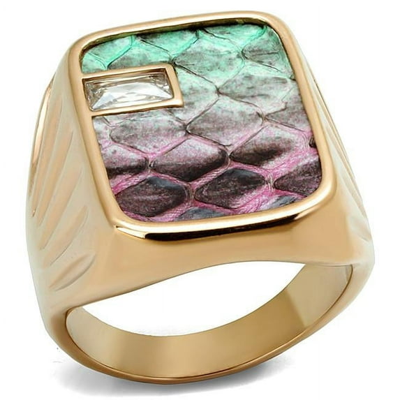 Men IP Rose Gold Stainless Steel Ring with Leather in Multi Color - Size 12