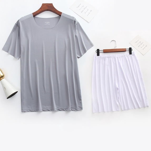 Men Ice Silk Pajamas Solid Shirt & Pants 2Pcs Pijamas Sleep Set Casual Male Home Clothes Summer Pyjamas Sleepwear Nightwear Suit