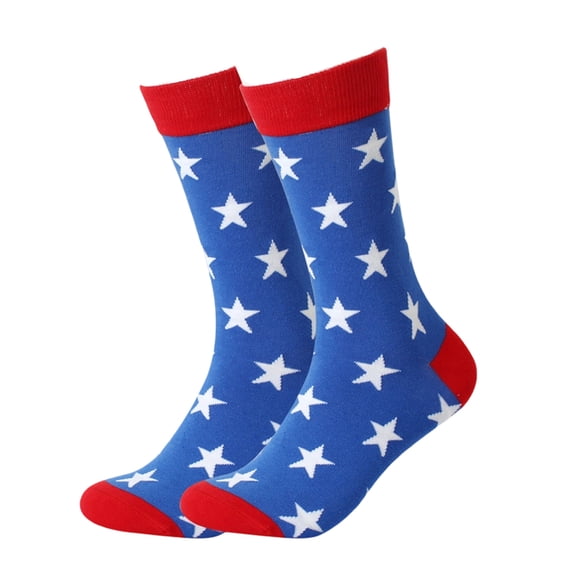 Men Independence Day Flag Socks, USA Patriotic Striped Color Block Crew Socks, Soft Cotton Blend Breathable Stretchy Mid Calf Socks for July 4th Memorial Day Gift and Daily Wear Blue