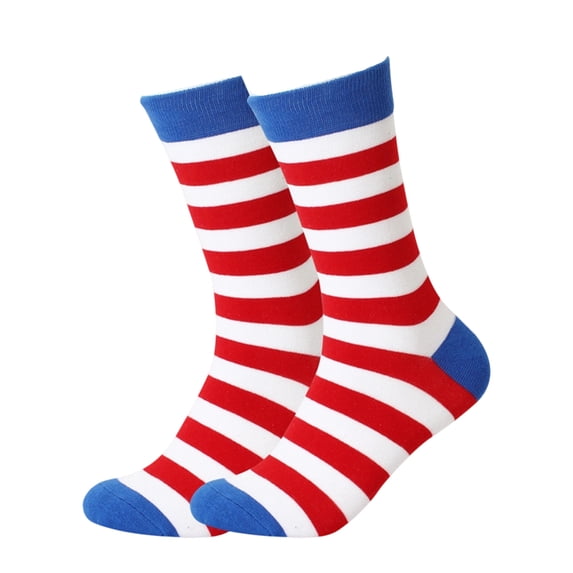 Men Independence Day Flag Socks, USA Patriotic Striped Color Block Crew Socks, Soft Cotton Blend Breathable Stretchy Mid Calf Socks for July 4th Memorial Day Gift and Daily Wear White