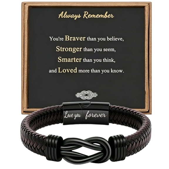 Men Infinity Braided Leather Bracelet,Forever Linked Together Black Braided Leather Bracelets Gift for Men Dad Grandson Son Birthday Graduation Christmas (21cm, 1PC)