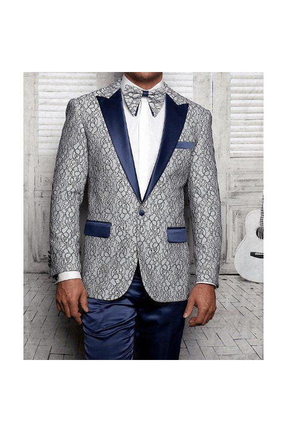 Men Insomnia Manzini Blazer Stage Performer Singer MZN136 Sky Blue Lace design