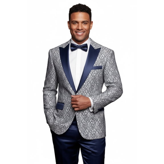 Men Insomnia Manzini Blazer Stage Performer Singer MZN136 Sky Blue Lace design