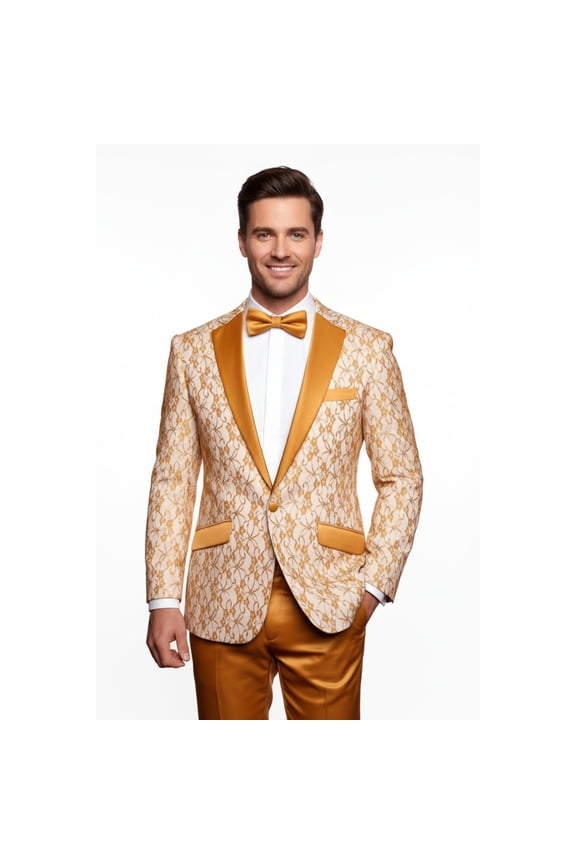 Men Insomnia Manzini Blazer Stage Performer Singer Prom MZN139 Gold Lace Model