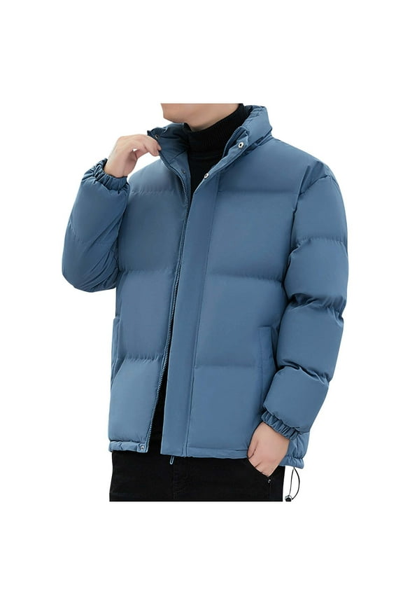 Men Insulated Parka Jacket Winter Thick Quilted Coat Stand Collar Streetwear Water Resistant Windproof Outdoor Warm Padded Full Zip Casual