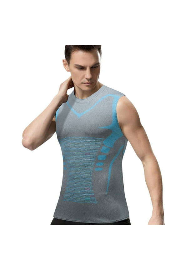 Men Ionic Tourmaline Posture Corrector Vest, Ionic Shaping Sleeveless Shirt, Ionic Shaping Vest for Men, Ice-Silk Fabric Compression Shirts for Men