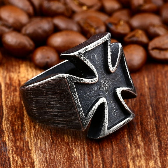 Men Iron Cross Ring Black Stainless Steel Gothic Fashion Jewelry Accessory Durable Antique Electroplating Type