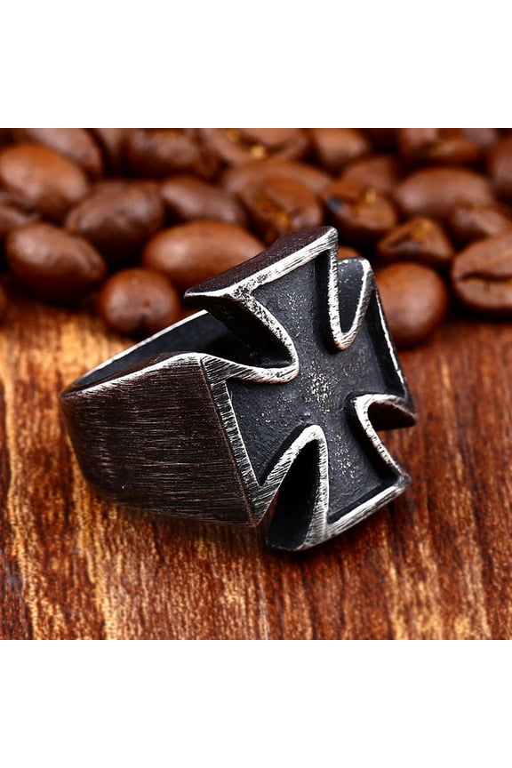 Men Iron Cross Ring Black Stainless Steel Gothic Fashion Jewelry Accessory Durable Antique Electroplating Type