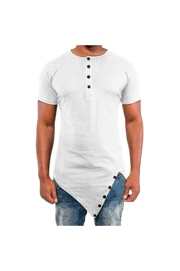 Men Irregular Hop Short Sleeve Button Summer Thick T Shirt Turtle Neck Men Large Shirts for Men