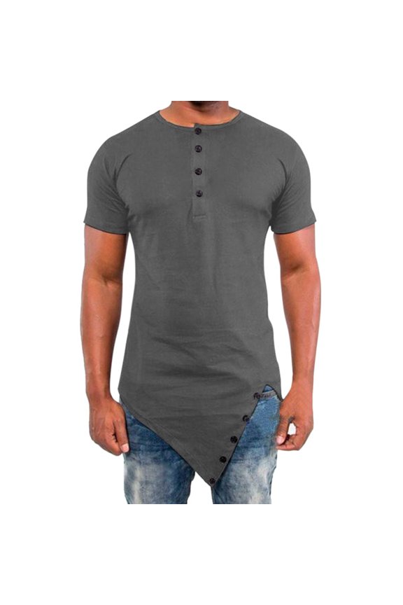 Men Irregular Hop Short Sleeve Button Summer Thick T Shirt Turtle Neck Men Large Shirts for Men