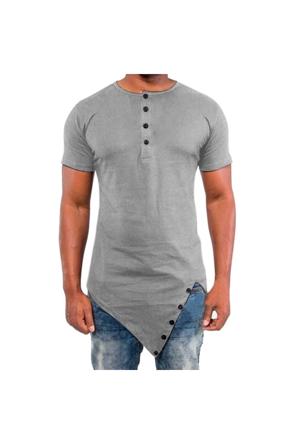 Men Irregular Hop Short Sleeve Button Summer Thick T Shirt Turtle Neck Men Large Shirts for Men