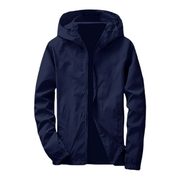 Men Hooded Jacket Zip Up Lightweight Casual Outdoor Sport Jacket Long Sleeve Solid Color Top Regular Fit Jacket Men