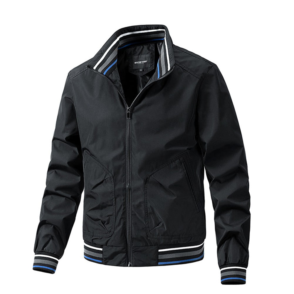 Men Jacket Casual Work Coats Long Sleeve Pocket Cotton Coat Zip up Stand Collar Walmart