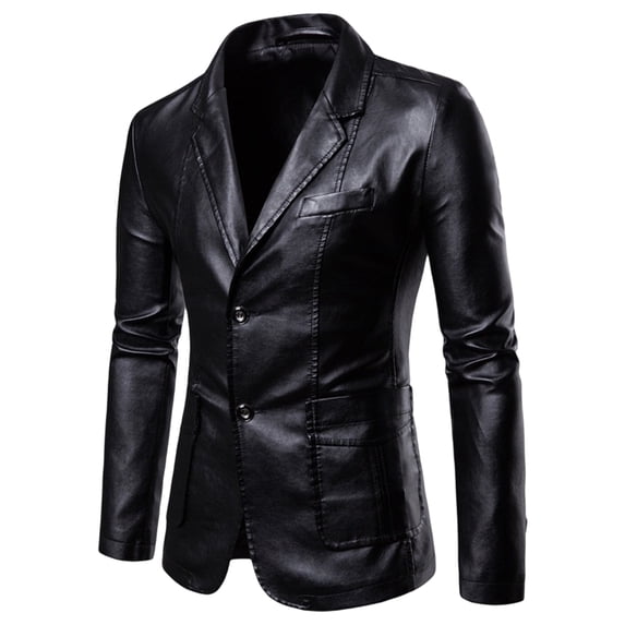 Men Jacket Coat Solid Color Smooth Surface Loose Biker Coat Faux Leather Single Breasted Motorcycle Jacket Streetwear