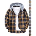 thumbnail image 1 of Men Jacket Dqueduo Men's Casual Patchwork Plaid Hooded Button Long Sleeve Shirt Jacket, Sizes S-XXL, 1 of 10