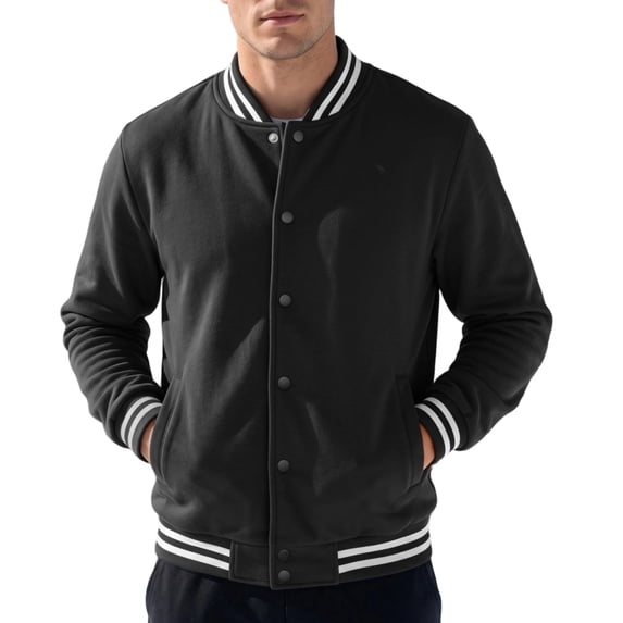 Men Jacket Long Sleeve Striped Rib Button Down Jackets Lightweight Casual Streetwear Baseball Bomber Jackets, S