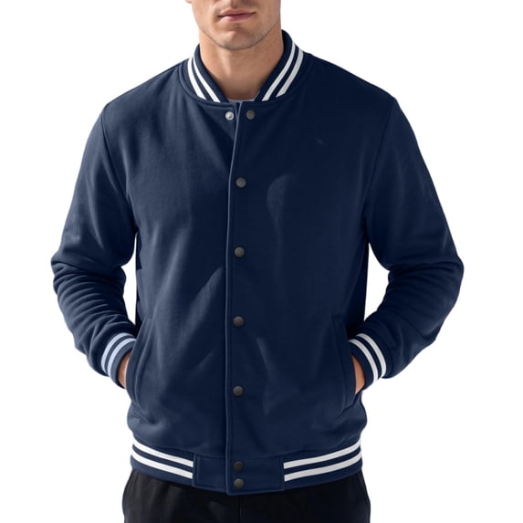 Men Jacket Long Sleeve Striped Rib Button Down Jackets Lightweight Casual Streetwear Baseball Bomber Jackets, XL