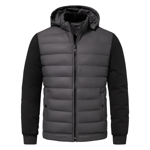 Men Jacket Man Leisure Solid Color Splicing Together Hooded Stand Collar Long Sleeves Loose Coat Jacket Men's Lightweight Jackets Light Jacket Mens Coat Mens Fall Jackets Winter Jackets