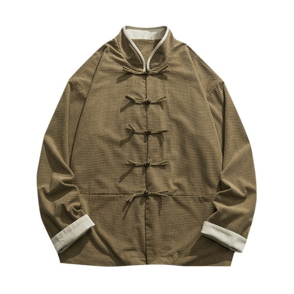 Men Jacket,Traditional Chinese Clothing Long Sleeved Shirt Jacket Mandarin Collar Hanfu Men's Retro Top Cheongsam Coat