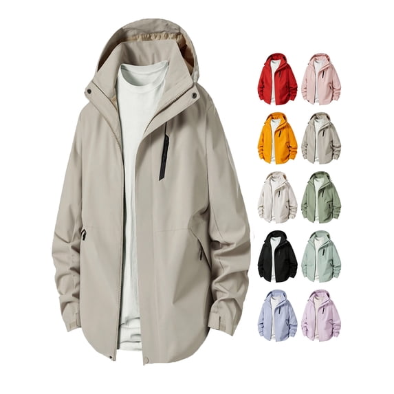 Men Jacket Windproof Fashion Plus Size Casual Half Zip Collar Hooded Outdoor Sports Trendy Coat Windbreaker for Fall Winter Daily Travel Hiking Wear