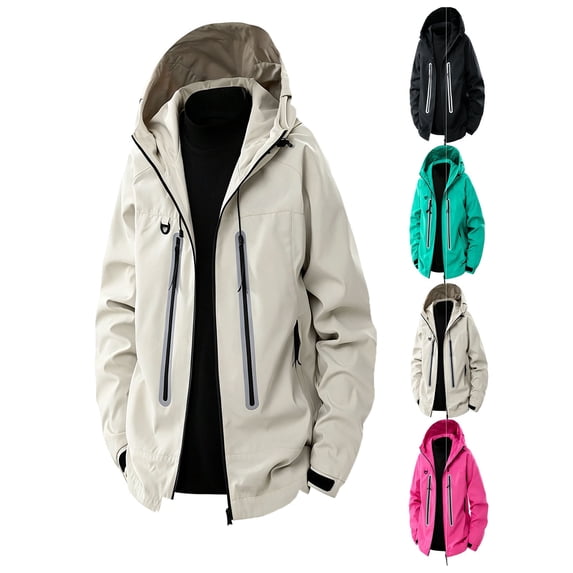 Men Jacket Windproof Water Plus Size Coat Casual Loose Fit Hooded for Fall Winter Hiking Camping Mountaineering Outdoor Wear