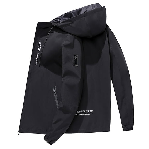 Men Jacket With Hood Outdoor Zip Up Jacket Long Sleeve Coat Relaxed Fit Soft Men Jacket Casual Fashion Black M