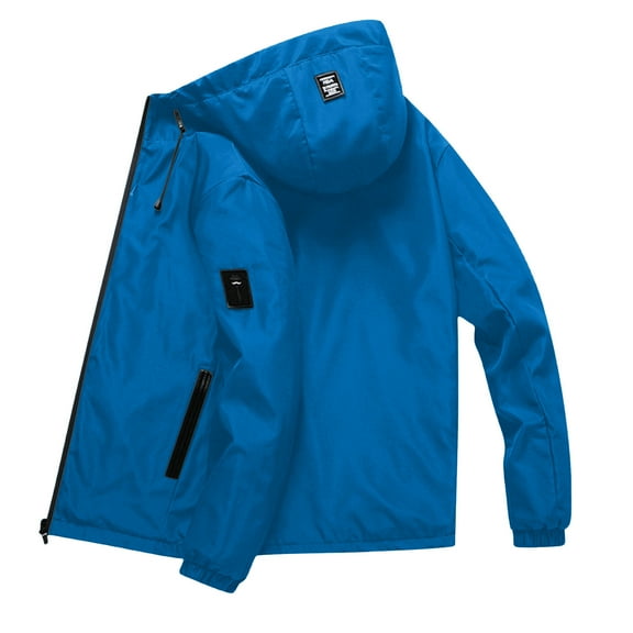 Men Jacket With Hood Outdoor Zip Up Jacket Long Sleeve Coat Relaxed Fit Soft Mens Jacket Blue M