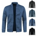 thumbnail image 1 of Men Jacket Without Hoodie Winter Coat for Men Men's Solid Color Long Sleeved Stand Up Collar Zipper Cardigan Sweater Jacket, S-3XL, 1 of 5