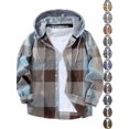 thumbnail image 1 of Men Jackets Dqueduo Men's Casual Patchwork Plaid Hooded Button Long Sleeve Shirt Jacket, Sizes S-XXL, 1 of 10
