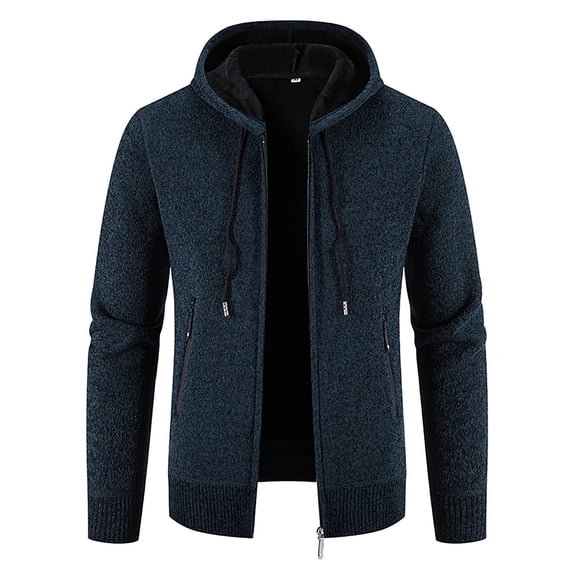 Men Jackets Fashion New Men's Fleece Sweater Cardigan Stand Collar Thick Warm Knitted Coat with Zipper Pockets Solid Winter Jacket Navy XL