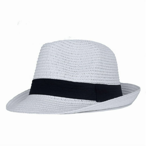 Men Jazz Fedora Summer Straw Hat Sun Protection Outdoor Vacation Beach Top Cap