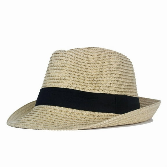 Men Jazz Fedora Summer Straw Hat Sun Protection Outdoor Vacation Beach Top Cap
