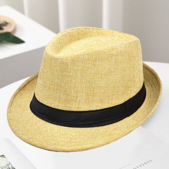 Men Jazz Hat Outdoor Wide Brim Ribbon Decor Unisex Cowboy Hat Streetwear