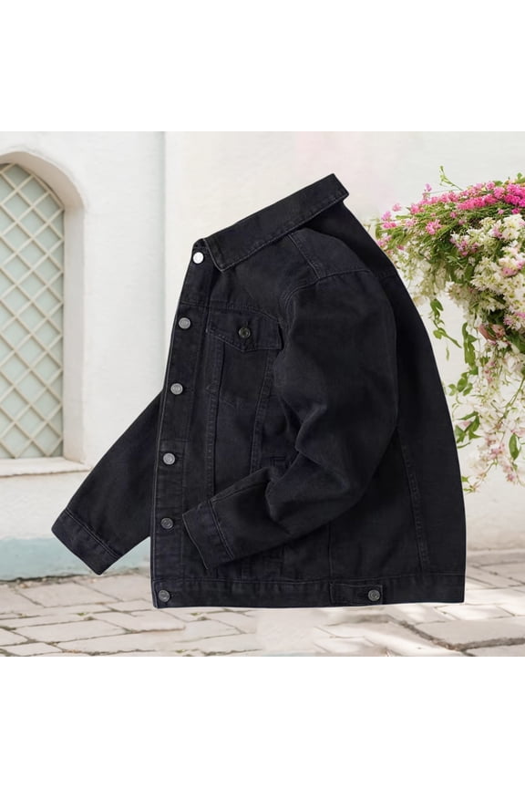 Men Jean Jacket Vintage Casual Slim Fit Stand Collar Long Sleeved Distressed Denim Jackets Fashion Streetwear Fall Winte Trucker Jean Coat With Pocket Black M