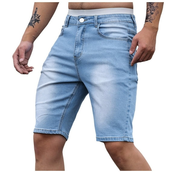 Men Jean Shorts Casual Stretch Outdoor Capri Jeans Straight Leg Close Fitting Shorts Denim Shorts Men