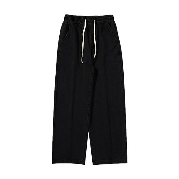 Men Jeans Fashion Loose Relaxed Fit Straight Leg Denim Jeans Elastic Waist Drawstring Sport Men's Pants