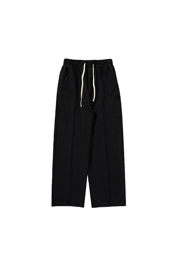 Men Jeans Fashion Loose Relaxed Fit Straight Leg Denim Jeans Elastic Waist Drawstring Sport Men's Pants