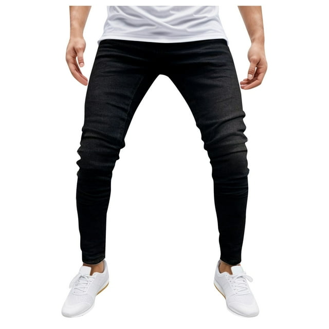 Men Jeans Mens Jeans Slim Fit Stretch Small Feet Skinny Straight Fit ...