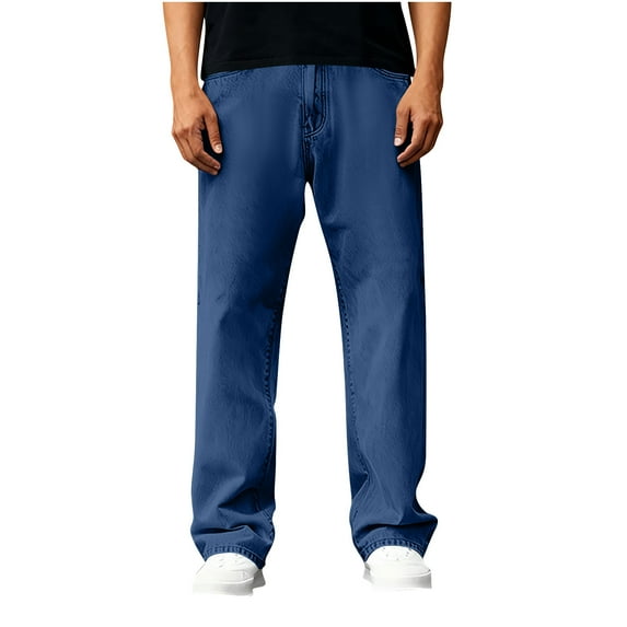 Men Jeans Plus Size Vintage Outdoor Straight Leg Fashion Solid Color Casual Jeans Long Pants with Pockets