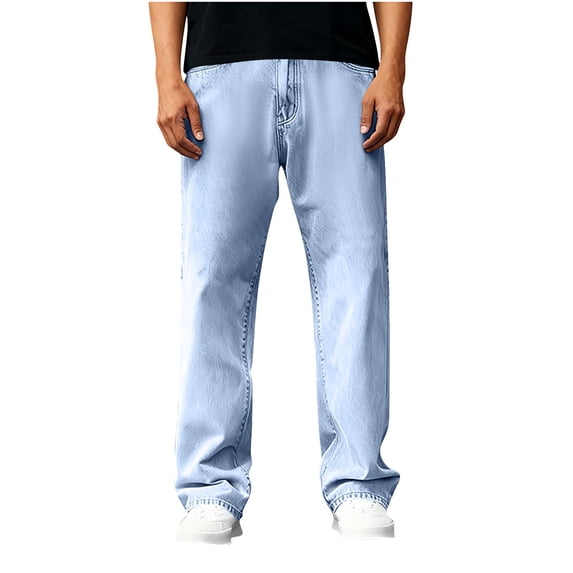 Men Jeans Plus Size Vintage Outdoor Straight Leg Fashion Solid Color Casual Jeans Long Pants with Pockets