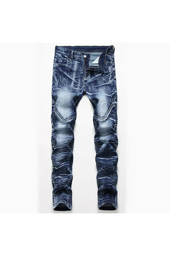 Men Jeans Polyester Comfort Flex Waist Loose Fit Jeans High-end Stretch Light Color Print Trendy Slim Jeans Blue XS Jeans for Men