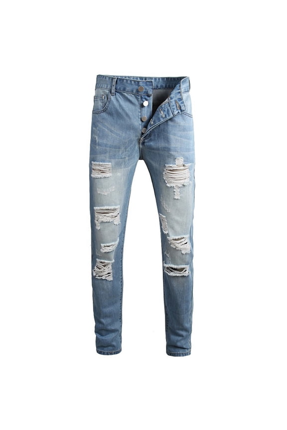 Men Jeans Relaxed Fit Jeans High-end Stretch Nostalgic Frayed Slim-fit Jeans Blue9 2XL