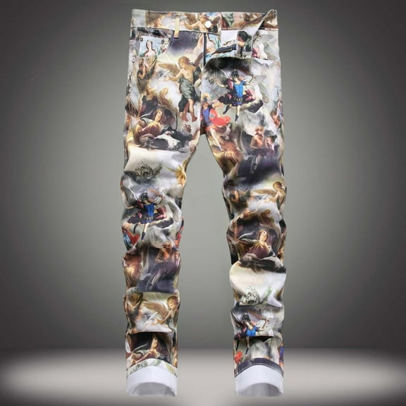 Men Jeans Relaxed Fit Straight Leg Elastic Waist Denim Pants Casual Solid Comfy Street Workwear Classic Jeans Trousers Khaki 32