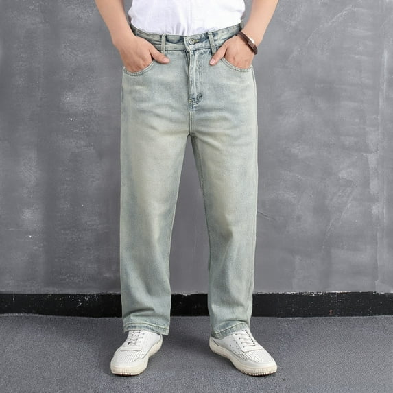 Men Jeans Relaxed Fit Straight Leg Stretch Denim Pants Fashion Lightweight Comfort Workwear Classic Jeans Trousers Light Blue XL