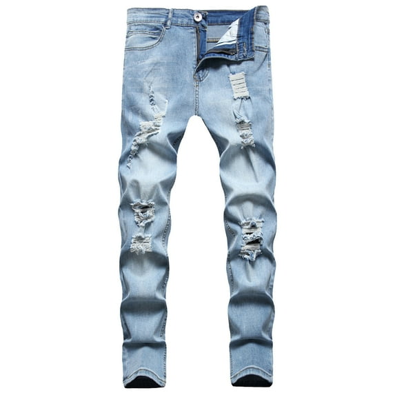 Men Jeans Retro Hop Ripped Denim Pants Slim Fit Straight Leg Streetwear Long Trousers Denim Pant for Men