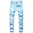 thumbnail image 1 of Men Jeans Ripped Stretchy Fashion Straight Slim Fit Denim Jeans Trendy Street Style Distressed Pants for Men, 1 of 9