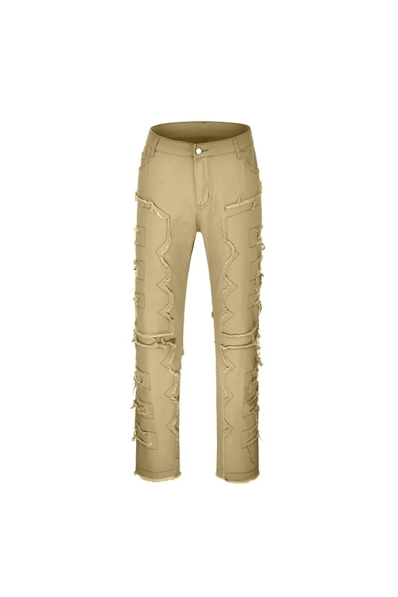 Men Jeans Slim Fit Stacked Ripped Denim Pants Y2K Goth Harajuku Trouser Streetwear Men Jeans Pants