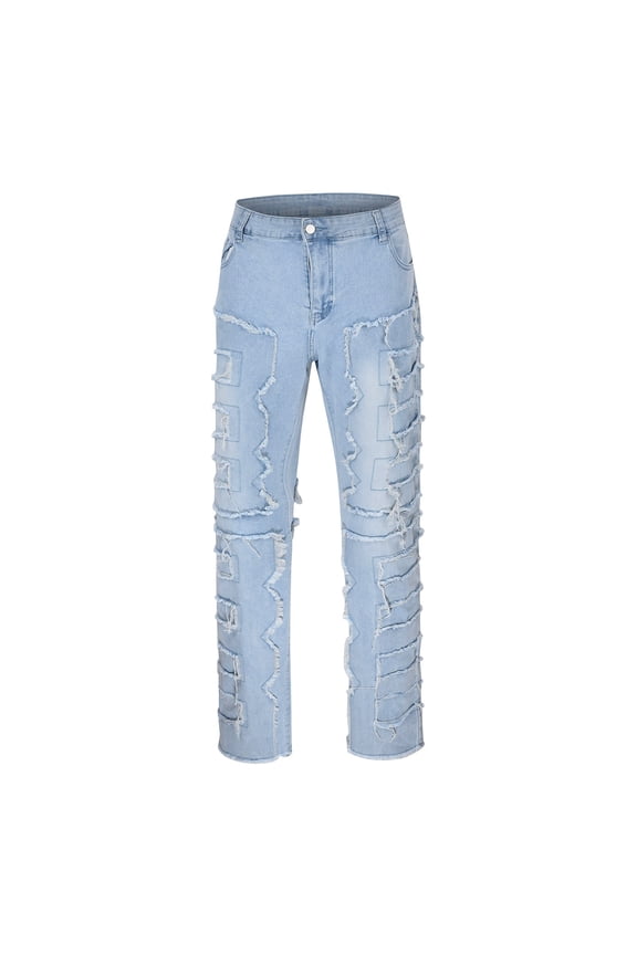 Men Jeans Slim Fit Stacked Ripped Denim Pants Y2K Goth Harajuku Trouser Streetwear Y2K Jeans